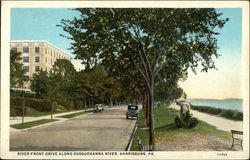 River Front Drive Along Susquehanna River Postcard