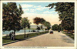 River Front Drive Along Susquehanna River Postcard