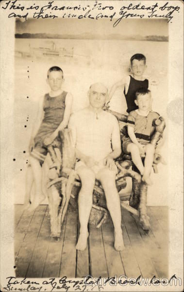 Man and Boys In Swimming Attire Crystal Beach New York