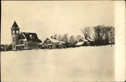 School and Town in Snow Rouses Point, NY Postcard Postcard Postcard