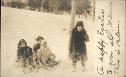 Children Sledding Lake Placid, NY Postcard Postcard Postcard