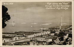 High Above the "Fleet" Swings the San Francisco-Oakland Bay Bridge Postcard