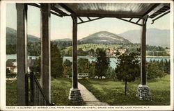 A Glimpse of Mirror Lake from the Porch-de-Chere, Grand View Hotel Lake Placid, NY Postcard Postcard Postcard