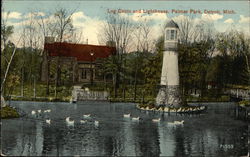 Log Cabin and Lighthouse, Palmer Park Detroit, MI Postcard Postcard Postcard