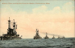 Atlantic Fleet Entering Provincetown Harbor Massachusetts Postcard Postcard Postcard