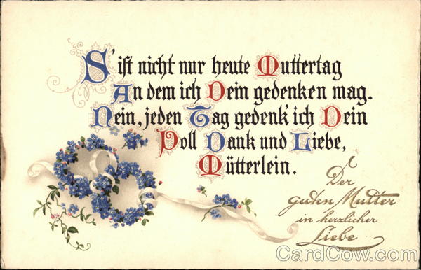 German Mother S Day Card Greetings Postcard