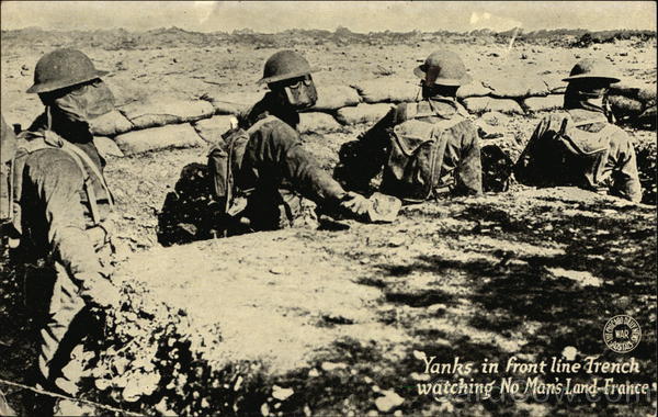 Yanks in Front Line Trench Watching No-Man's Land - France