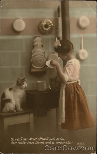Girl with Kitten in the Kitchen - French Language Girls