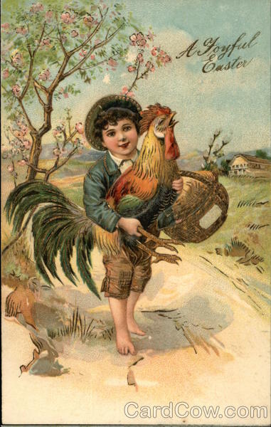 Young Boy with Hen With Chicks