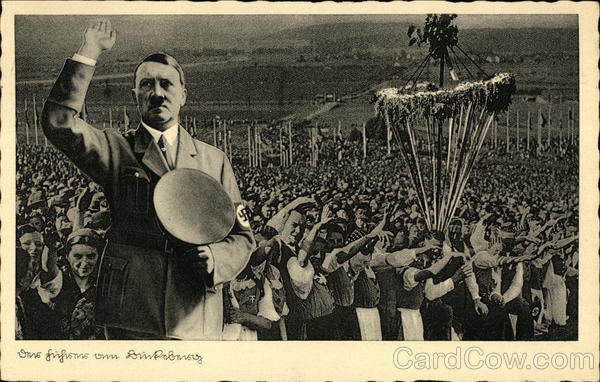 Adolph Hitler -Superimposed Over Saluting Crowd Nazi Germany