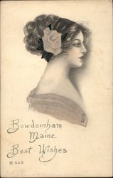 Woman, Best Wishes Bowdoinham, ME Postcard Postcard Postcard