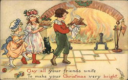 Children with Christmas Turkey and Pie Postcard