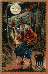 Halloween Witch Under the Moon Postcard