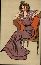 Woman Lounging in Chair Postcard