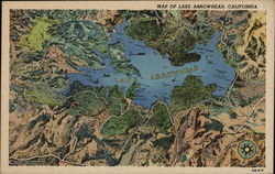 Map of Lake Arrowhead, CA Postcard