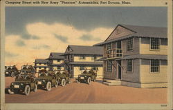 Company Street with New Army "Phantom" Automobiles Fort Devens, MA Postcard Postcard Postcard