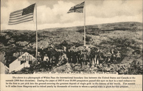 Summit of White Pass Under Two Flags YT Canada Yukon Territory