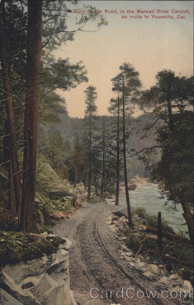 Bend in the Road in the Merced River Canyon en Route to Yosemite Scenic California