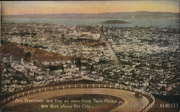 View of City and Bay from Twin Peaks, 800 Feet Above the City San Francisco California