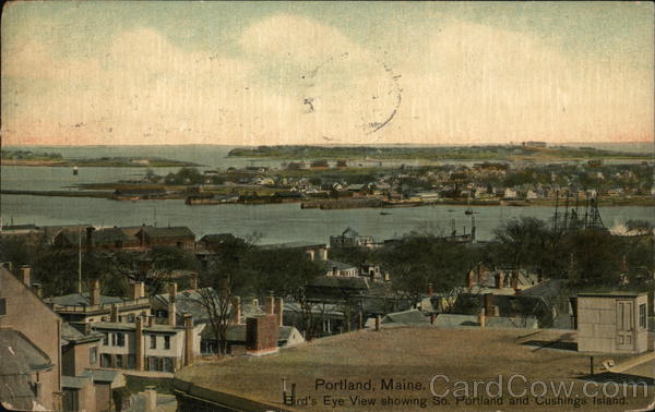 Bird's Eye View Showing So. Portland and Cushings Island Maine