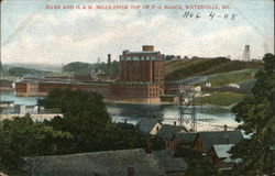 River and H. W. Mills from top of P.O. Block Waterville, ME Postcard Postcard Postcard