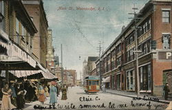 Looking Along Main Street Woonsocket, RI Postcard Postcard Postcard