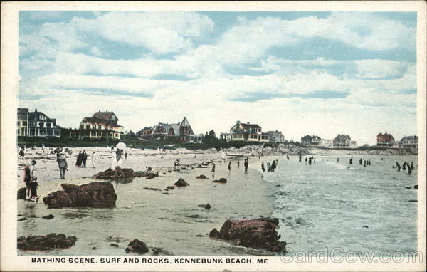Bathing Scene Surf and Rocks Kennebunk Beach Maine