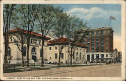 Library, Post Office and First National Bank Olean, NY Postcard Postcard Postcard