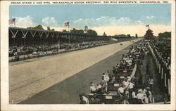 Indianapolis Motor Speedway - Grand Stand A and Pits Postcard