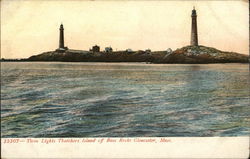 Twin Lights, Thatchers Island off Bass Rocks Gloucester, MA Postcard Postcard Postcard