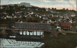 View of Town and River St. Johnsbury, VT Postcard Postcard Postcard