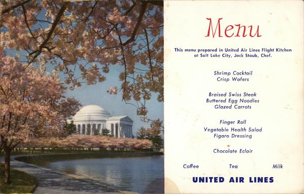 United Airlines Menu & Jefferson Memorial Airline Advertising