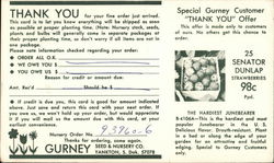 Thank You For Your Order, Gurney Seed & Nursery Co. Postcard