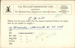 Thank You For Your Order, Willima Heinemann Ltd. Postcard