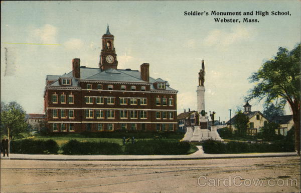 Soldiers Monument and High School Webster Massachusetts