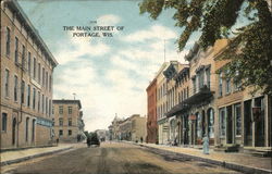 Looking Along Main Street Portage, WI Postcard Postcard Postcard
