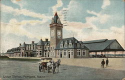 Horse and Carriage in Front of Union Station Portland, ME Postcard Postcard Postcard