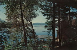 View from Hemlock Hall's New Motel and Cottages on Birch Knoll Blue Mountain Lake, NY Postcard Postcard Postcard