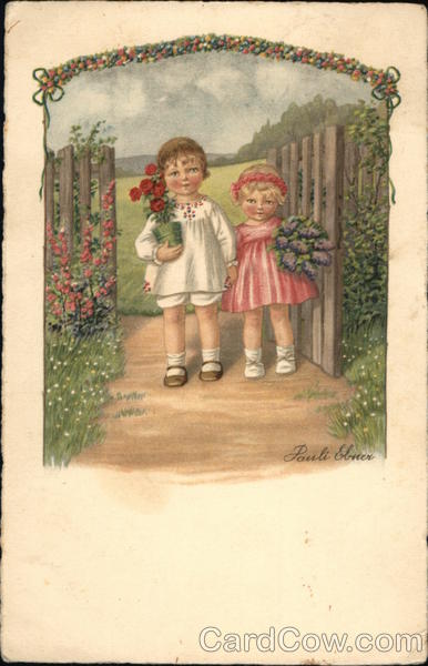 Children Holding Flowers Under Garden Arch Pauli Ebner