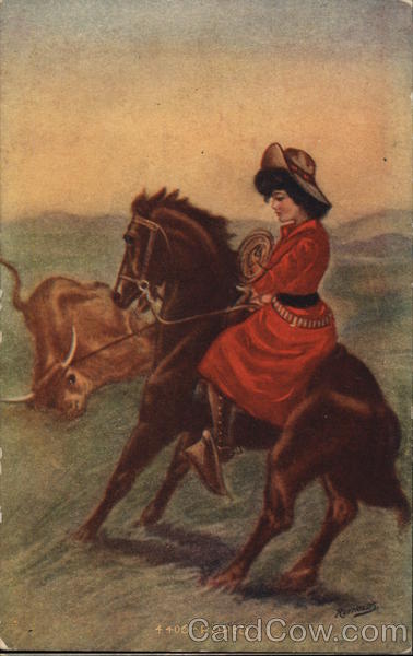 Roped - Cowgirl on Horseback Roping Steer Reynolds