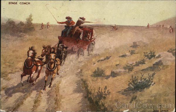 Horse and Stage Coach Being Chased John Innes Cowboy Western