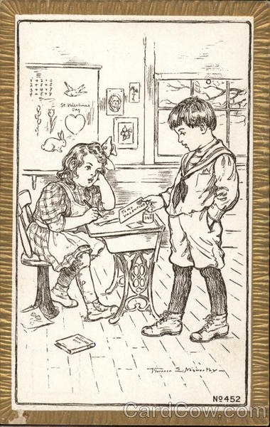 Schoolboy Handing Valentine To Girl At Desk Florence E. Nosworthy