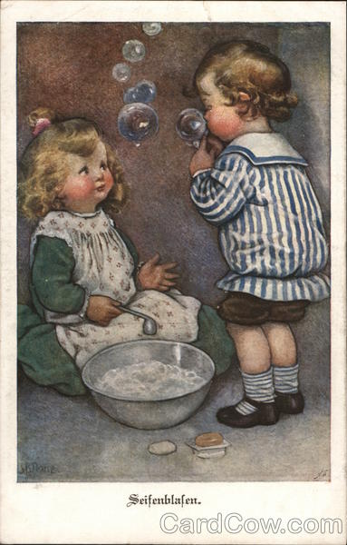 Seifenblasen - Boy and Girl Blowing Soapbubbles Children