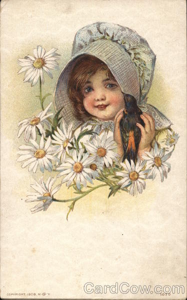 Girl In Bonnet With Bird and Daiseys Girls