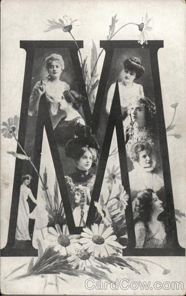 Large Letter M With Women's Faces Alphabet Letters