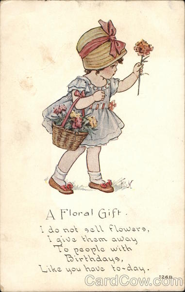 A Floral Gift - Girl with Basket of Flowers Girls