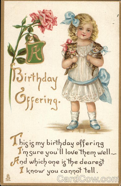 A Birthday Offering - Girl Holding Kitten in Each Arm