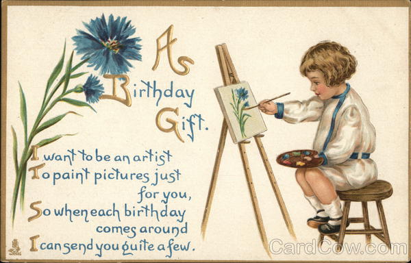 A Birthday Gift - Child Painting at Easel Children