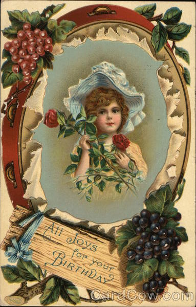 A Girl in a Bonnet Holding Roses Girls