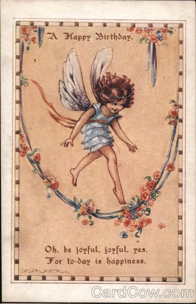 A Happy Birthday - Fairy Stepping Over Flowered Vine